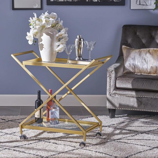 Gdf Studio Easter Indoor Industrial Iron And Glass Bar Cart Gold