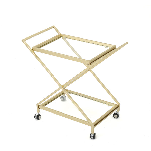 gdf studio Easter Indoor Industrial Iron and Glass Bar Cart Gold