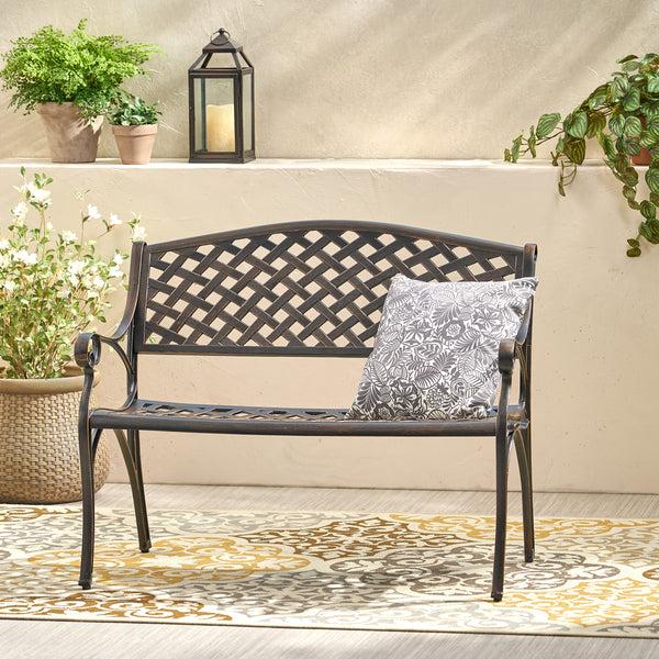 Gdf Studio Eastwood Traditional Mesh Pattern Antique Copper Cast Aluminum Bench