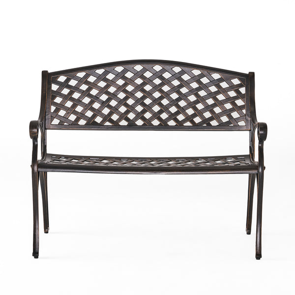 gdf studio Eastwood Traditional Mesh Pattern Antique Copper Cast Aluminum Bench