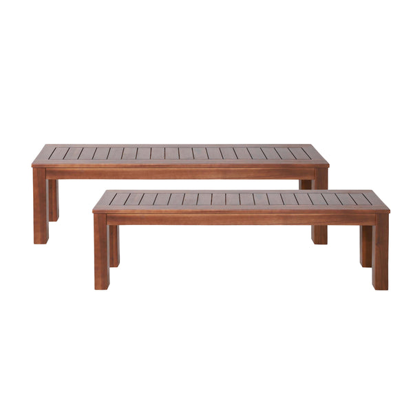 gdf studio Ebany Outdoor Acacia Wood Dining Bench Set of 2 Dark Brown