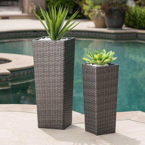 Gdf Studio Eden Outdoor Wicker Flower Pots (Set Of 2)
