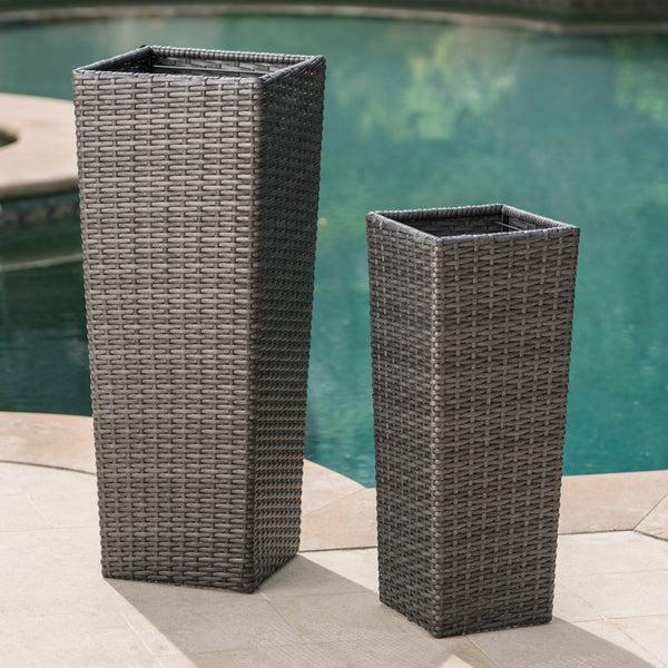 Gdf Studio Eden Outdoor Wicker Flower Pots (Set Of 2)