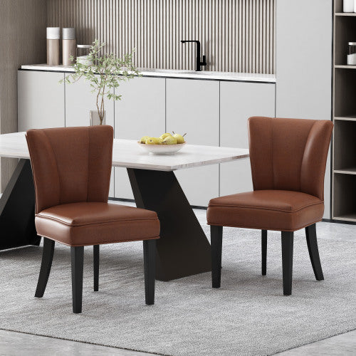 Gdf Studio Edenbrook Contemporary Faux Leather Upholstered Dining Chairs Set Of 2 Cognac Brown And Matte Black