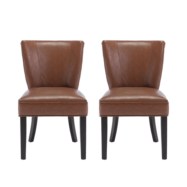 gdf studio Edenbrook Contemporary Faux Leather Upholstered Dining Chairs Set of 2 Cognac Brown and Matte Black