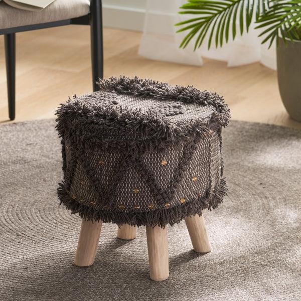 gdf studio Edene Handcrafted Boho Fabric Stool with Metal Accents