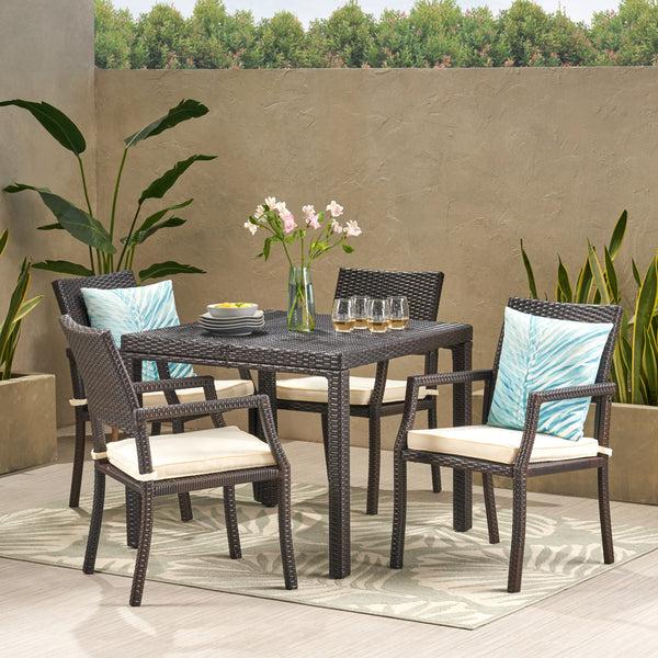 Gdf Studio Edene Outdoor 5 Piece Multibrown Wicker Rectangular Dining Set
