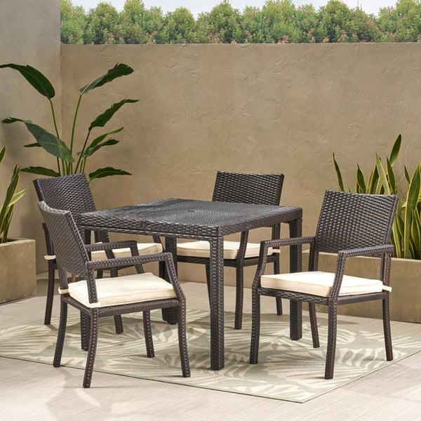 Gdf Studio Edene Outdoor 5 Piece Multibrown Wicker Rectangular Dining Set