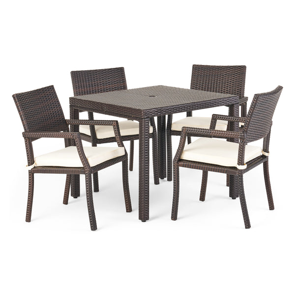 gdf studio Edene Outdoor 5 Piece Multibrown Wicker Rectangular Dining Set