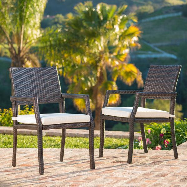 Gdf Studio Edene Outdoor Wicker Dining Chairs Water Resistant Cushions (Set Of 2)