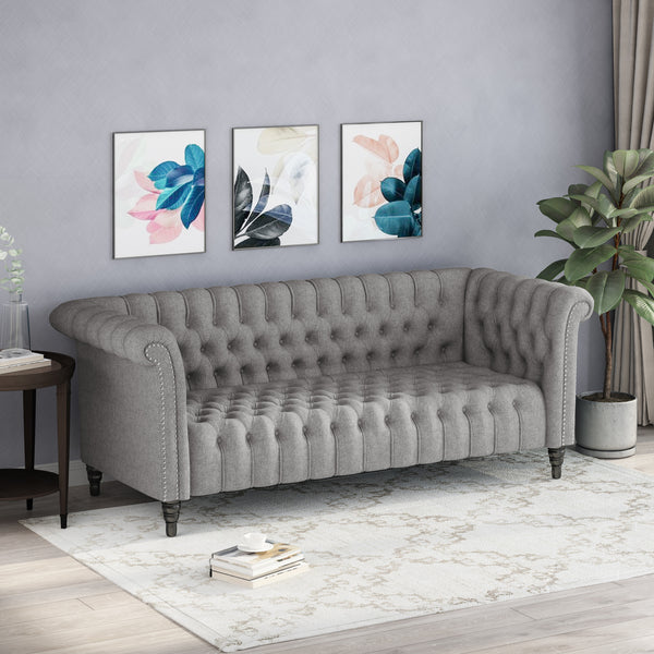 Gdf Studio Edgar Button Tufted Rolled Back Upholstered Sofa
