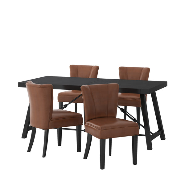 gdf studio Edgemoor Modern Industrial Faux Leather and Acacia Wood 5 Piece Dining Set Cognac Brown and Black