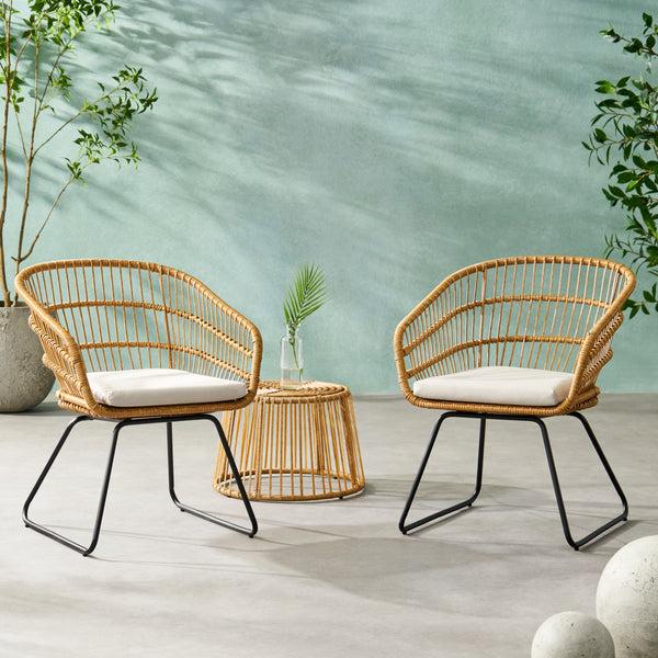 Gdf Studio Edson Outdoor Wicker 2 Seater Chat Set With Cushion Light Brown Beige And Black