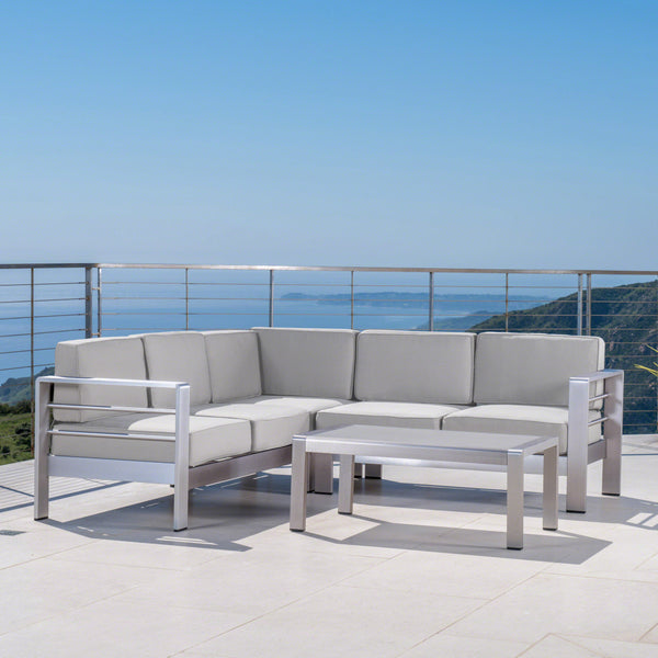 Gdf Studio Edward Coral Outdoor Aluminum 5 Seater Sectional Sofa Set