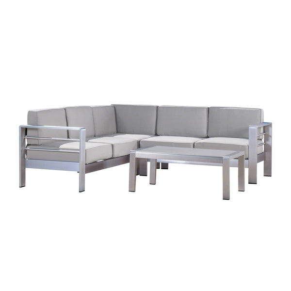 gdf studio Edward Coral Outdoor Aluminum 5 Seater Sectional Sofa Set