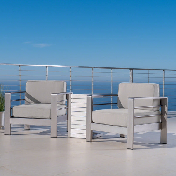 Gdf Studio Edward Coral Outdoor Aluminum Club Chairs And Side Table Set With Cushions