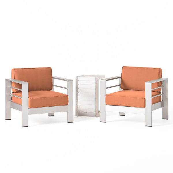 Gdf Studio Edward Coral Outdoor Aluminum Club Chairs And Side Table Set With Cushions
