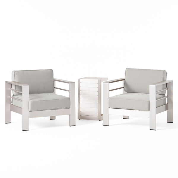 gdf studio Edward Coral Outdoor Aluminum Club Chairs and Side Table Set with Cushions