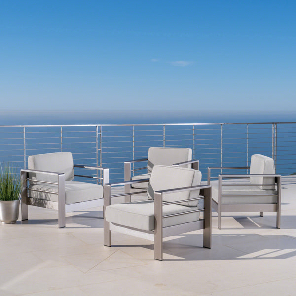 Gdf Studio Edward Coral Outdoor Aluminum Club Chairs With Cushions (Set Of 4)