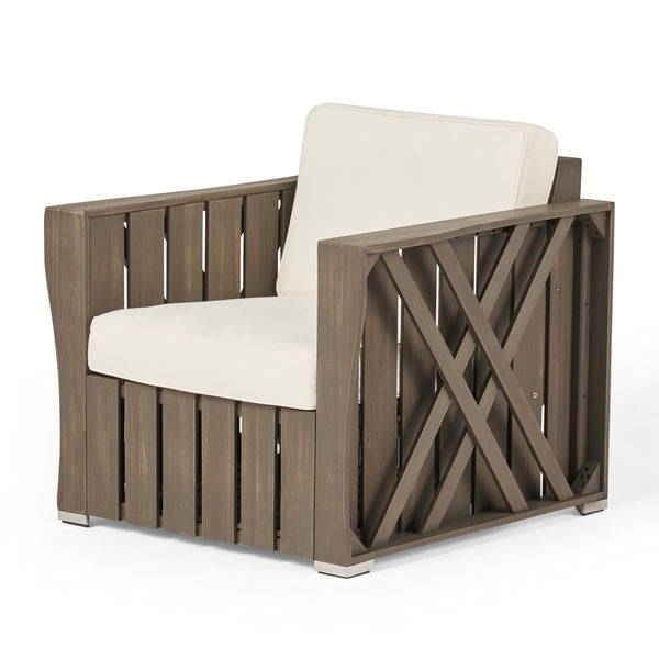 Gdf Studio Edward Outdoor Acacia Wood Club Chair With Cushion