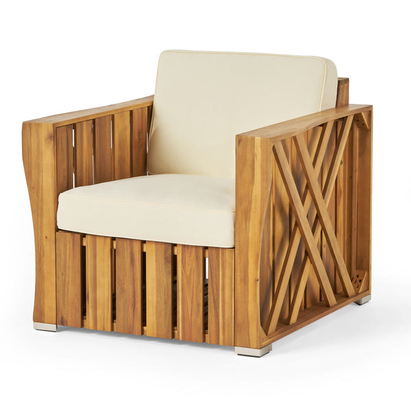 gdf studio Edward Outdoor Acacia Wood Club Chair with Cushion