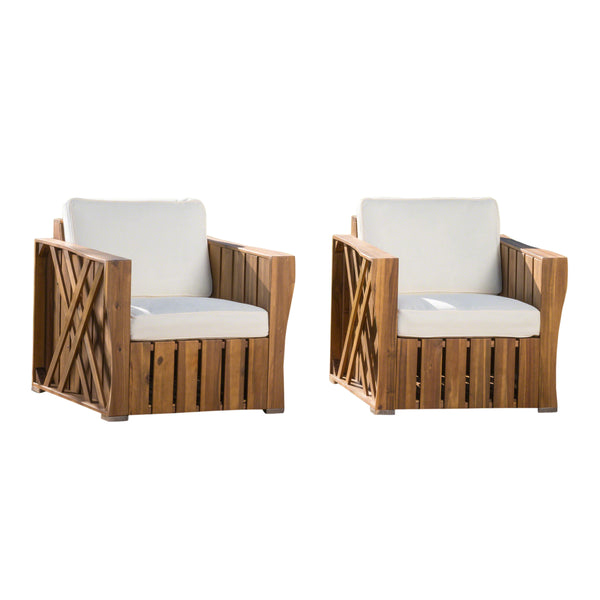 gdf studio Edward Outdoor Acacia Wood Club Chairs with Water Resistant Cushions (Set of 2)