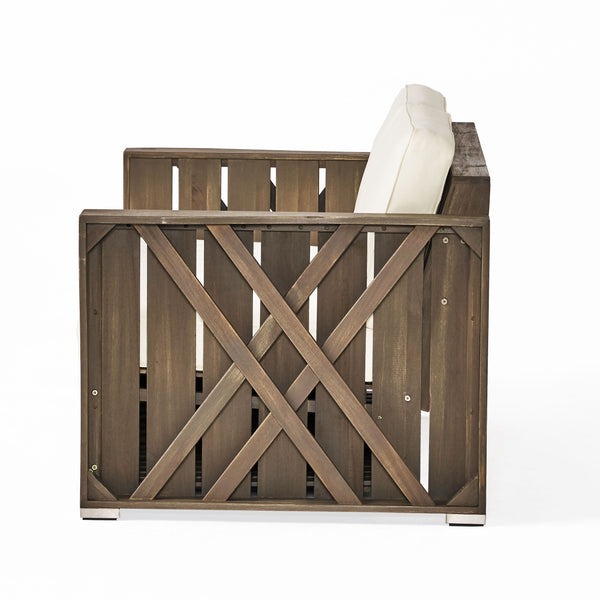 Gdf Studio Edward Outdoor Acacia Wood Loveseat And Coffee Table Set With Cushions