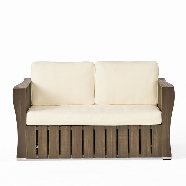 Gdf Studio Edward Outdoor Acacia Wood Loveseat And Coffee Table Set With Cushions