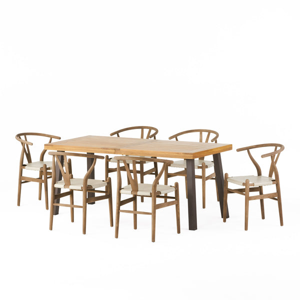 Gdf Studio Egan Farmhouse Acacia Wood And Faux Leather 7 Piece Dining Set