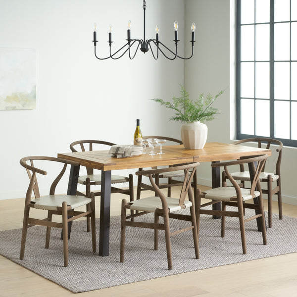 Gdf Studio Egan Farmhouse Acacia Wood And Faux Leather 7 Piece Dining Set