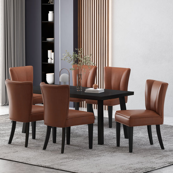 Gdf Studio Eiden Modern Industrial Faux Leather And Acacia Wood 7 Piece Dining Set Cognac Brown And Black