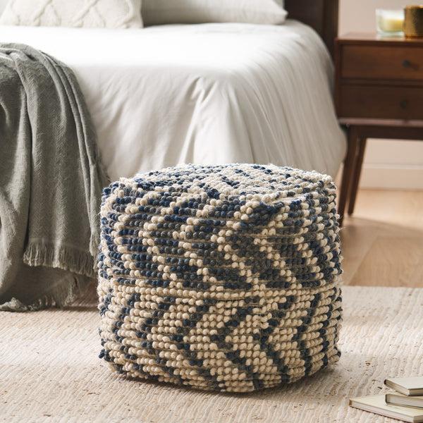Gdf Studio Ekrem Boho Wool And Cotton Large Ottoman Pouf