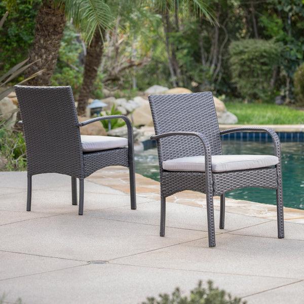Gdf Studio El Capitan Outdoor Grey Wicker Dining Chairs With Cushions (Set Of 2)