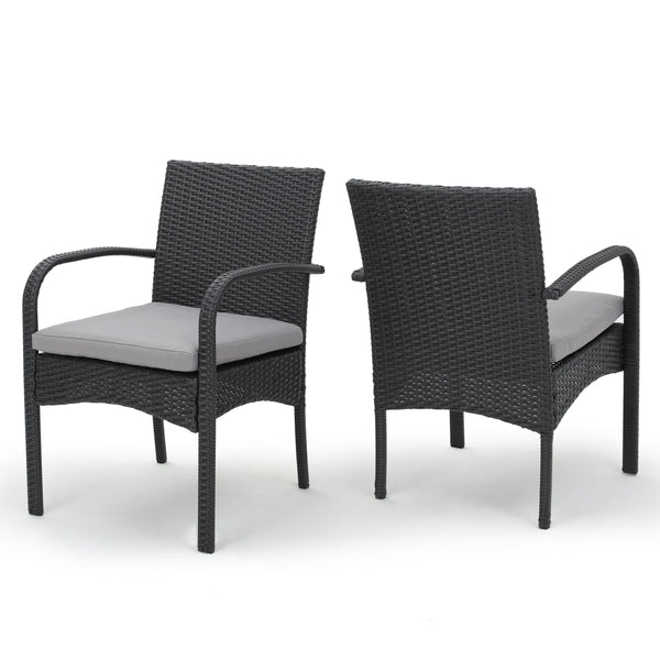 gdf studio El Capitan Outdoor Grey Wicker Dining Chairs with Cushions (Set of 2)