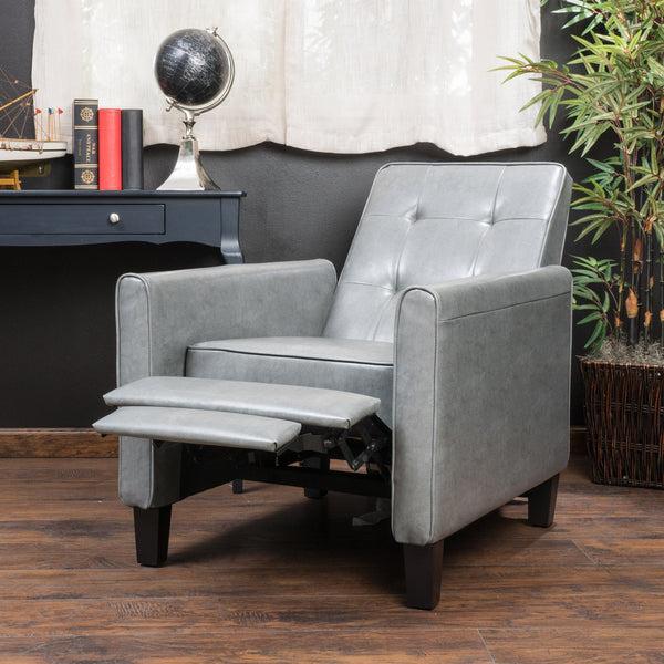 Gdf Studio Elan Contemporary Tufted Dark Gray Bonded Leather Recliner With Tapered Legs