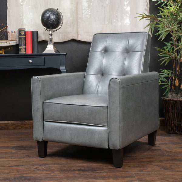 Gdf Studio Elan Contemporary Tufted Dark Gray Bonded Leather Recliner With Tapered Legs