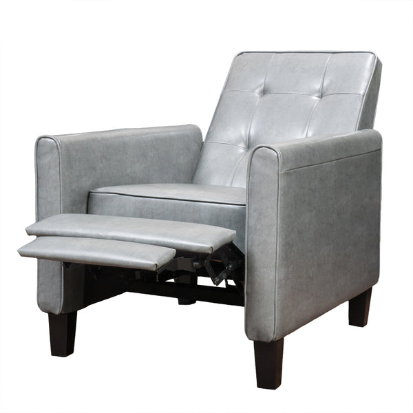 gdf studio Elan Contemporary Tufted Dark Gray Bonded Leather Recliner with Tapered Legs