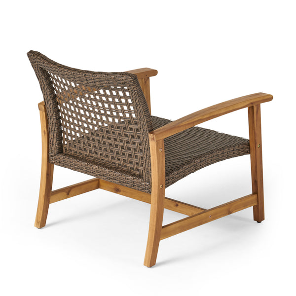 Gdf Studio Eleanor Outdoor 5 Piece Wood And Wicker Club Chairs And Fire Pit Set