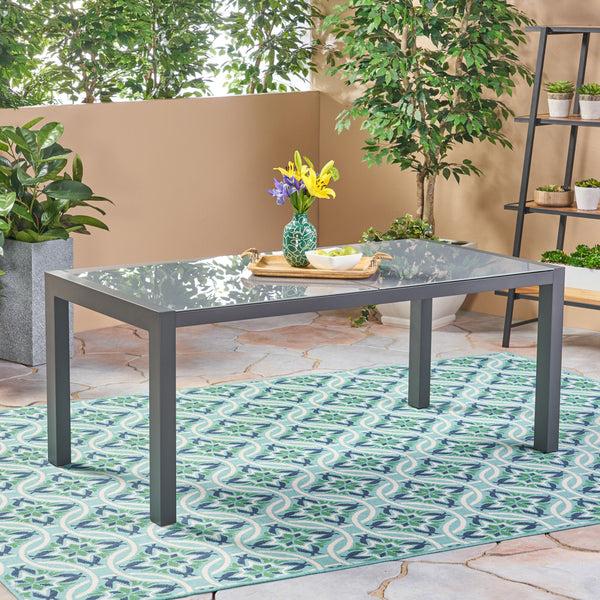 Gdf Studio Eli Outdoor Tempered Glass Dining Table With Aluminum Frame