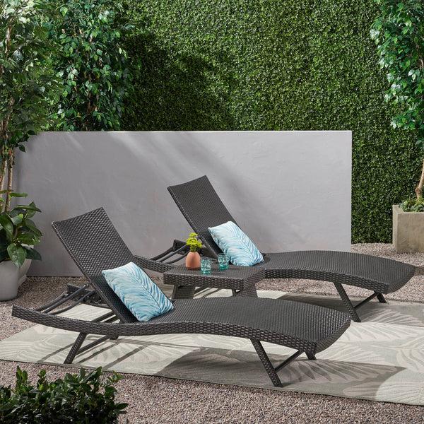 Gdf Studio Eliana Outdoor 3 Piece Wicker Chaise Lounge Set