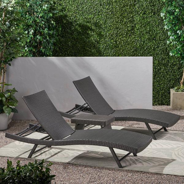 Gdf Studio Eliana Outdoor 3 Piece Wicker Chaise Lounge Set