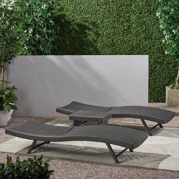 Gdf Studio Eliana Outdoor 3 Piece Wicker Chaise Lounge Set