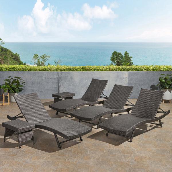 Gdf Studio Eliana Outdoor 6 Piece Wicker Chaise Lounge Set