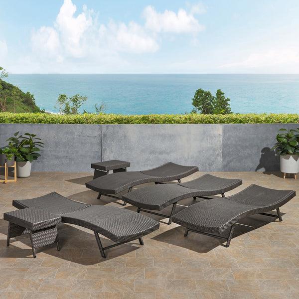 Gdf Studio Eliana Outdoor 6 Piece Wicker Chaise Lounge Set