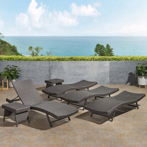 Gdf Studio Eliana Outdoor 6 Piece Wicker Chaise Lounge Set