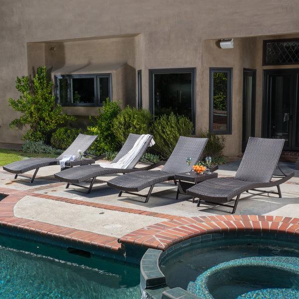 gdf studio Eliana Outdoor 6pc Brown Wicker Chaise Lounge Chairs Set