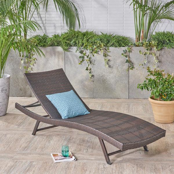 gdf studio Eliana Outdoor Brown Wicker Adjustable Chaise Lounge Chair
