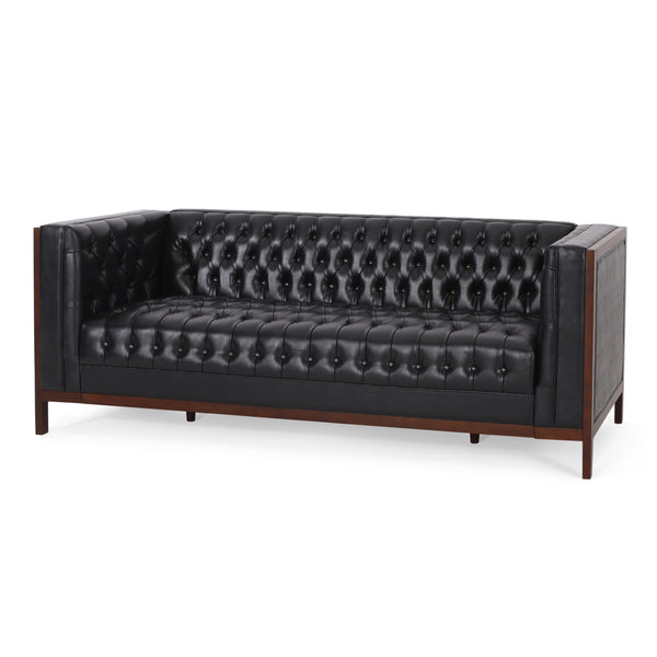 Gdf Studio Elias Contemporary Faux Leather Tufted 3 Seater Sofa