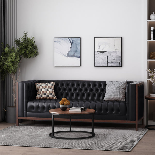 Gdf Studio Elias Contemporary Faux Leather Tufted 3 Seater Sofa