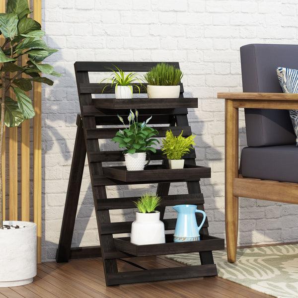 gdf studio Elina Outdoor Firwood 3 Tiered Plant Stand